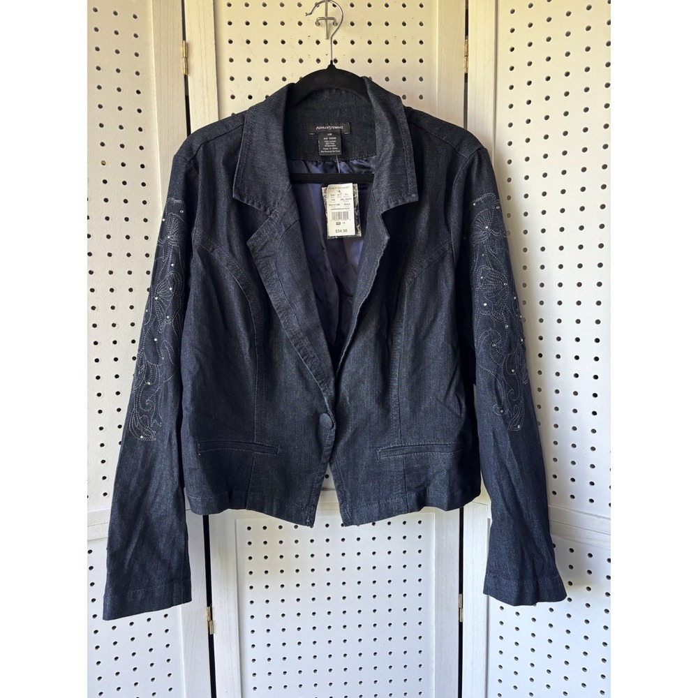 NWT Ashley Stewart Jewel Embroidered Sleeve Denim Blazer Jacket Women's 14W